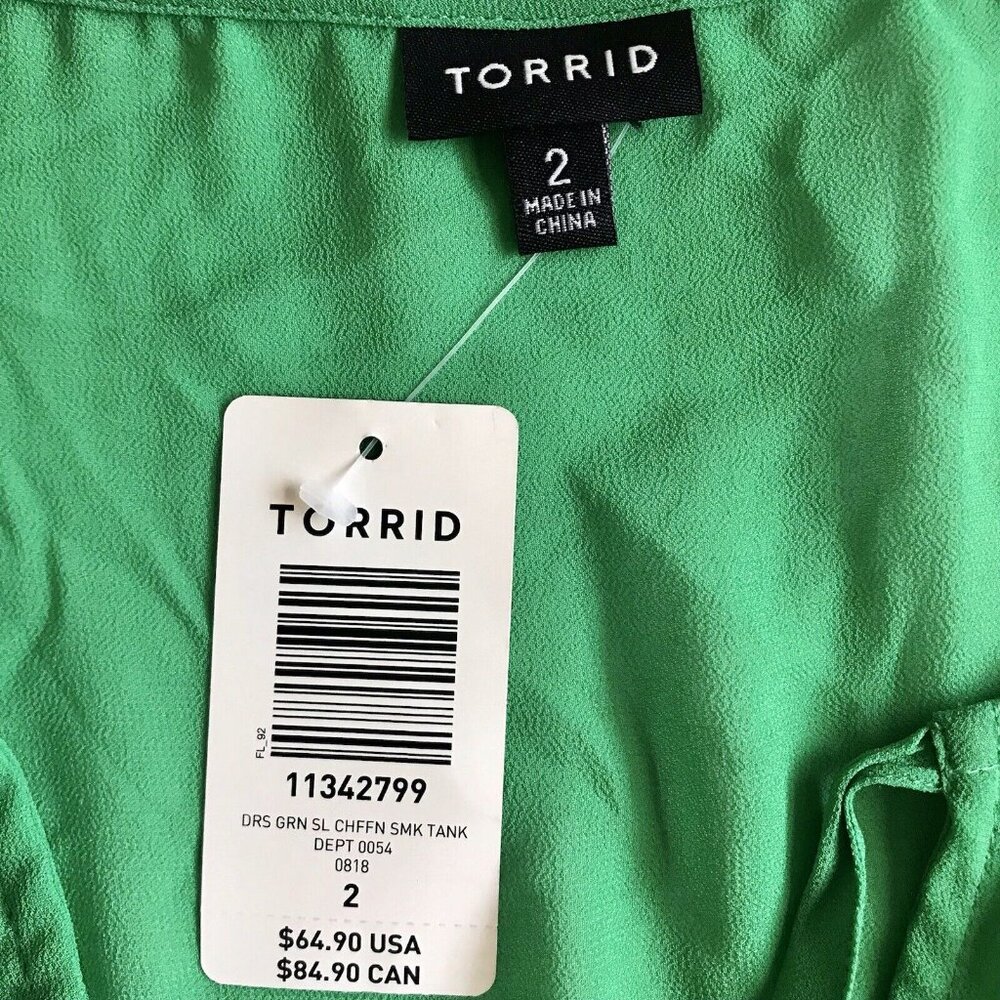 Torrid Women's Green V-Neck Sleeveless Chiffon Smock Front Skater Dress Size 2 - Picture 9 of 11